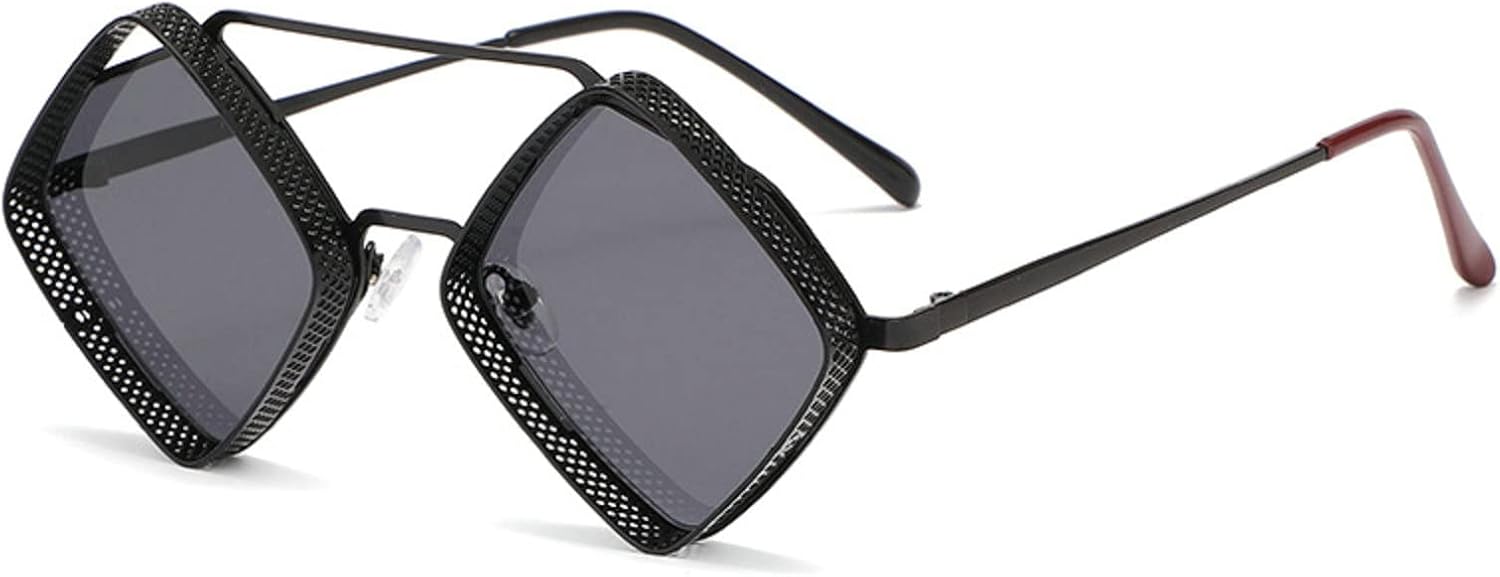 

Маленькие ретро-солнцезащитные очки в стиле стимпанк для мужчин, с полой ромбовидной оправой и квадратным металлическим каркасом, модные солнцезащитные очки для женщин mincl, Black