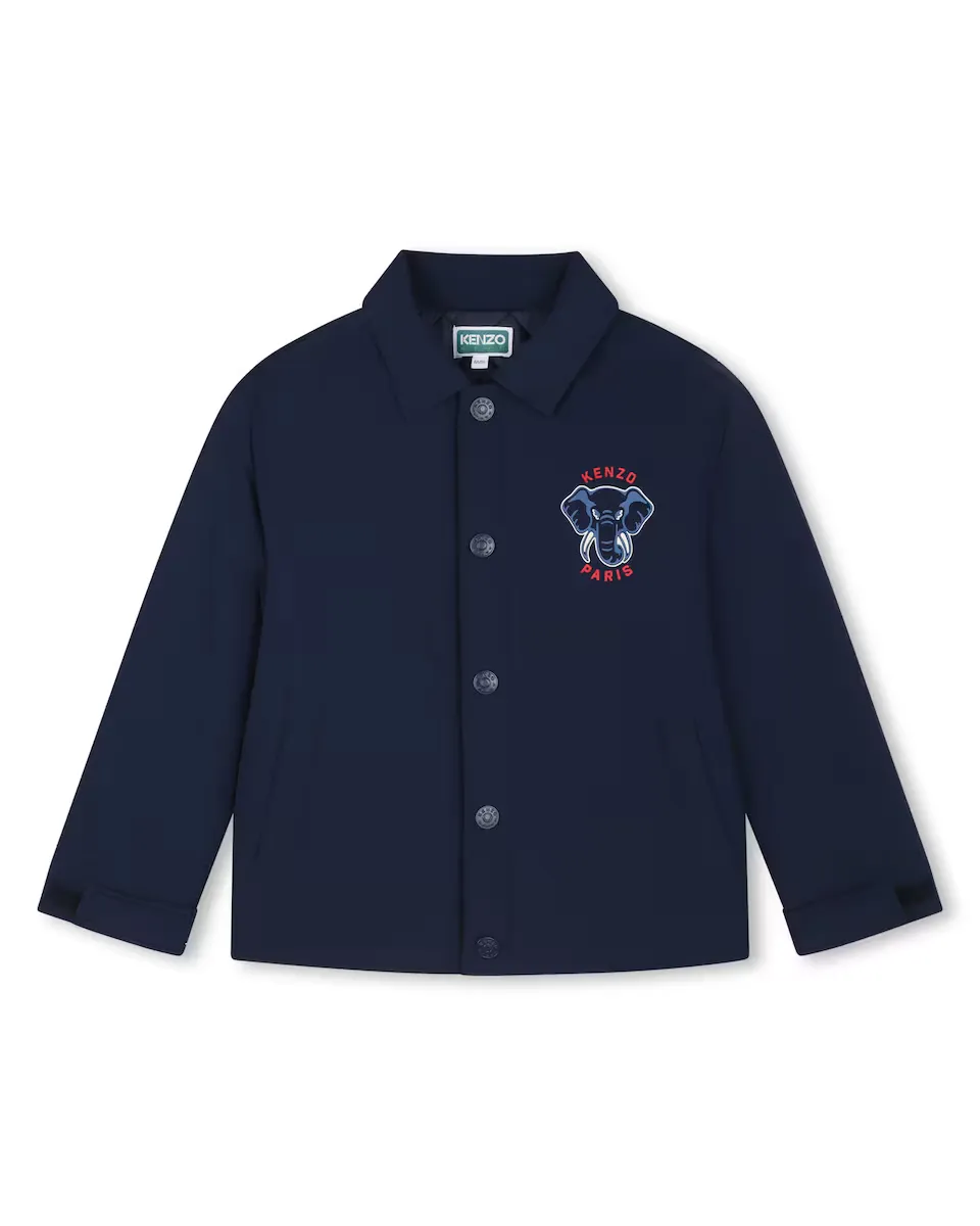 

Парка для мальчика с рубашечным воротником и принтом на спине Kenzo Kids, темно-синий