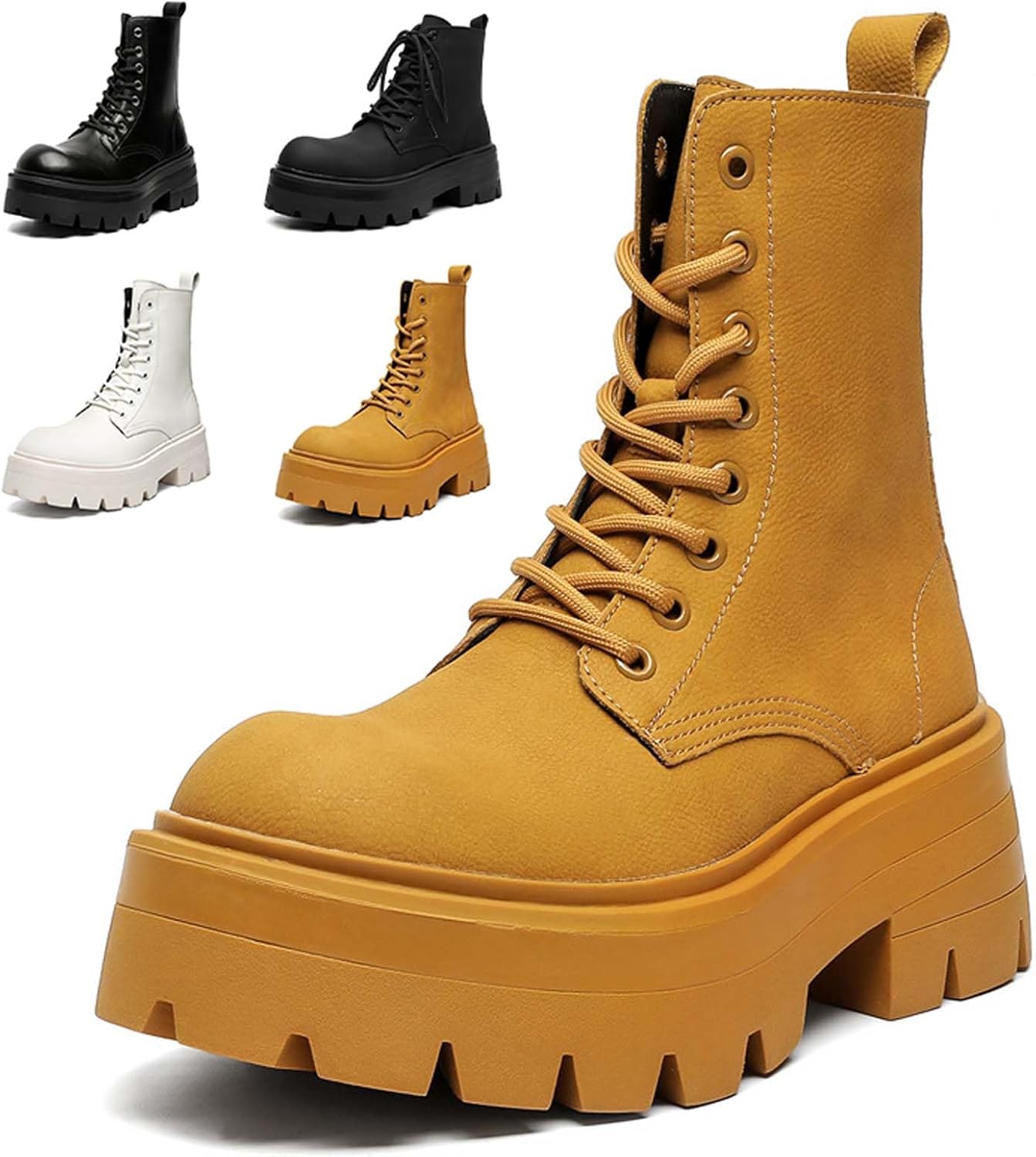 

Ботинки на щиколотку для женщин и мужчин, круглый носок, готические боевые ботинки, платформенные с массивным каблуком, высокие мотоботинки на щиколотку с шнуровкой и молнией Generic, желтый