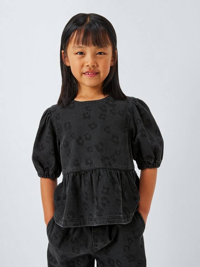 

Детский топ из джинсы с леопардовым принтом John Lewis, Grey Leo Denim