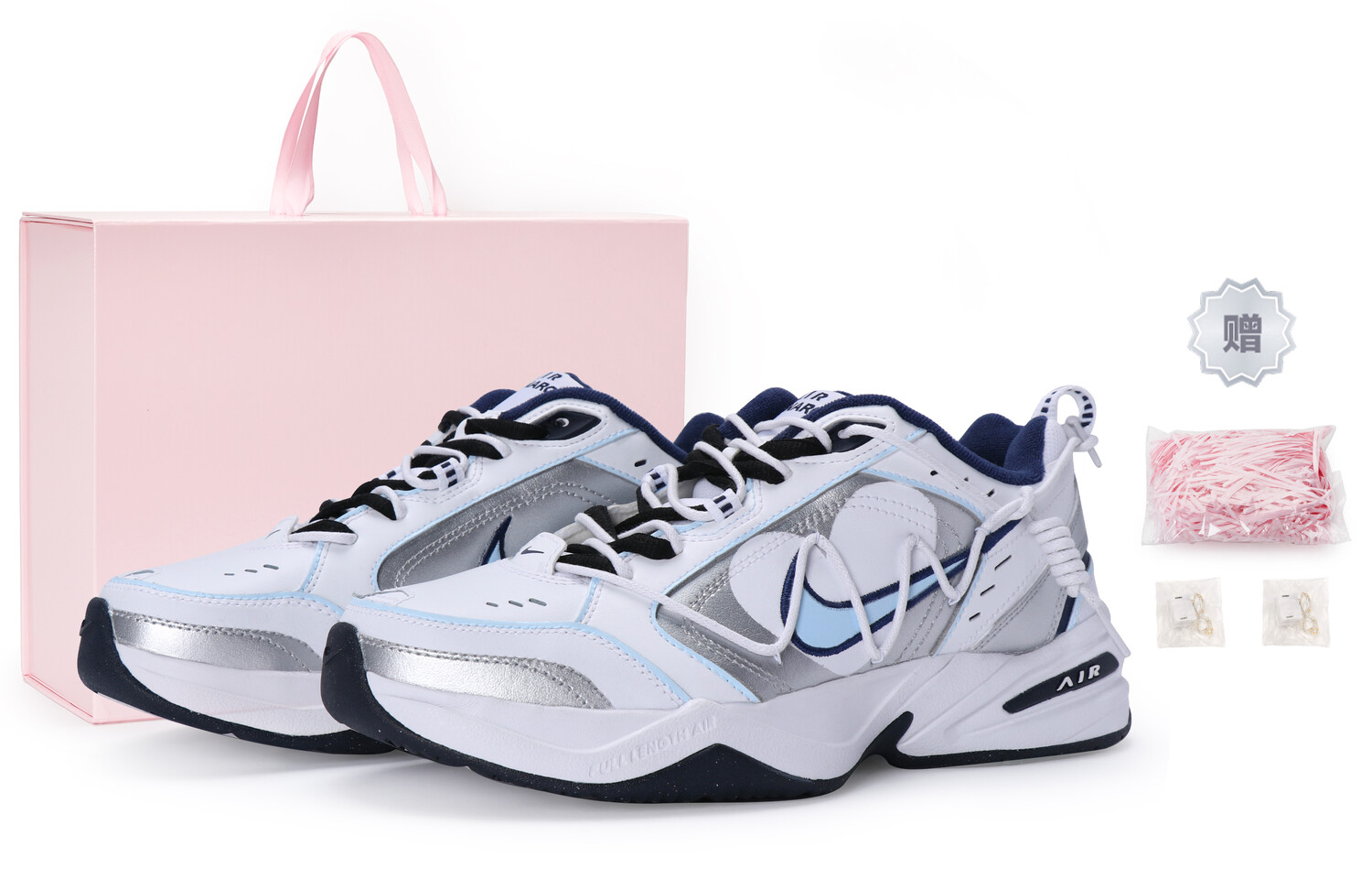 

Массивные кроссовки Nike Air Monarch 4 унисекс, White blue silver