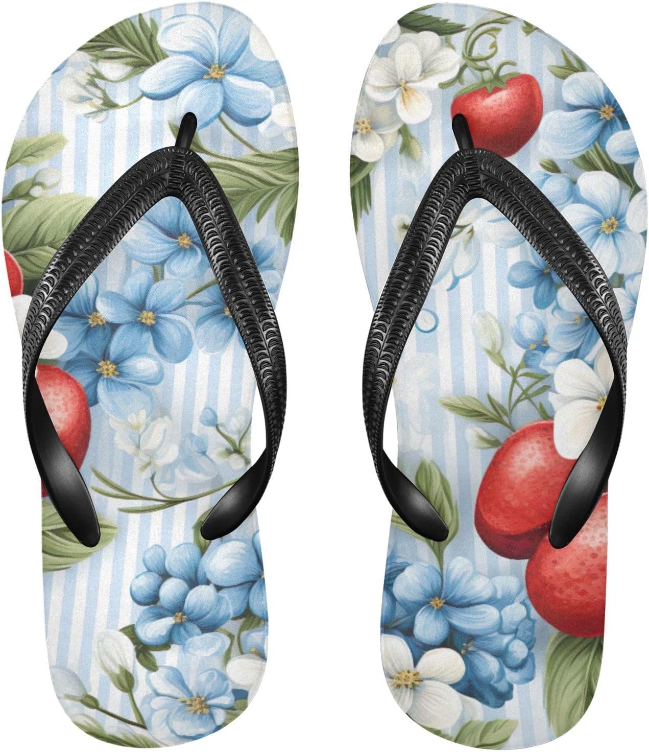 

Синие цветочные клубничные шлепанцы для пляжа, летние повседневные сандалии для женщин и мужчин, обувь для душа, размер XS Kfbe