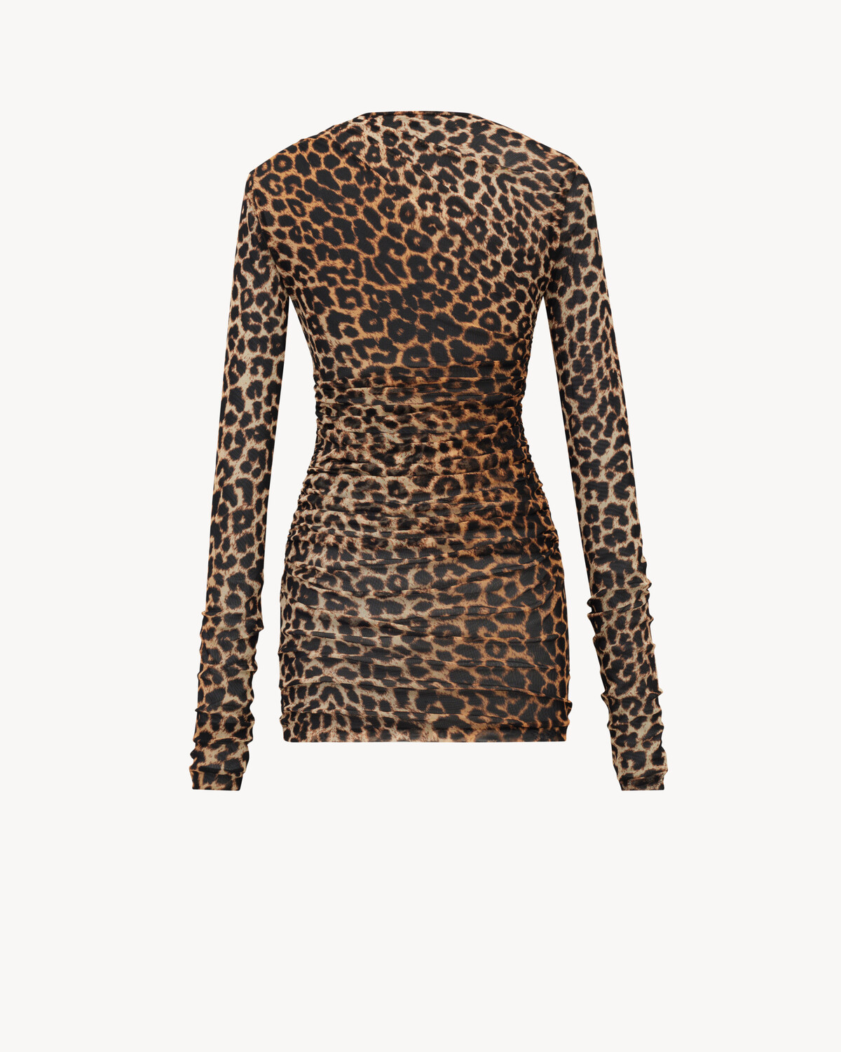 Мини-платье с драпировкой из тюля джерси с леопардовым принтом Saint Laurent, коричневый — фото 3