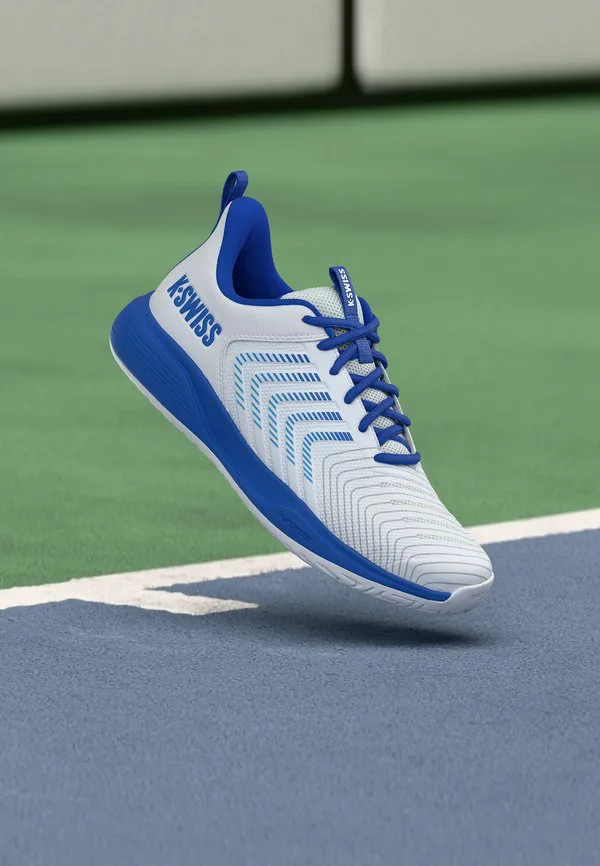 Легкие теннисные кроссовки ultrashot для любых поверхностей. K-Swiss, White/Dazzling Blue/Baltic Sea