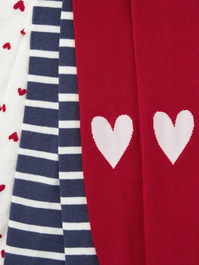 Детские колготки с сердечками, однотонные и в полоску John Lewis, Pack of 3, Multi — фото 2