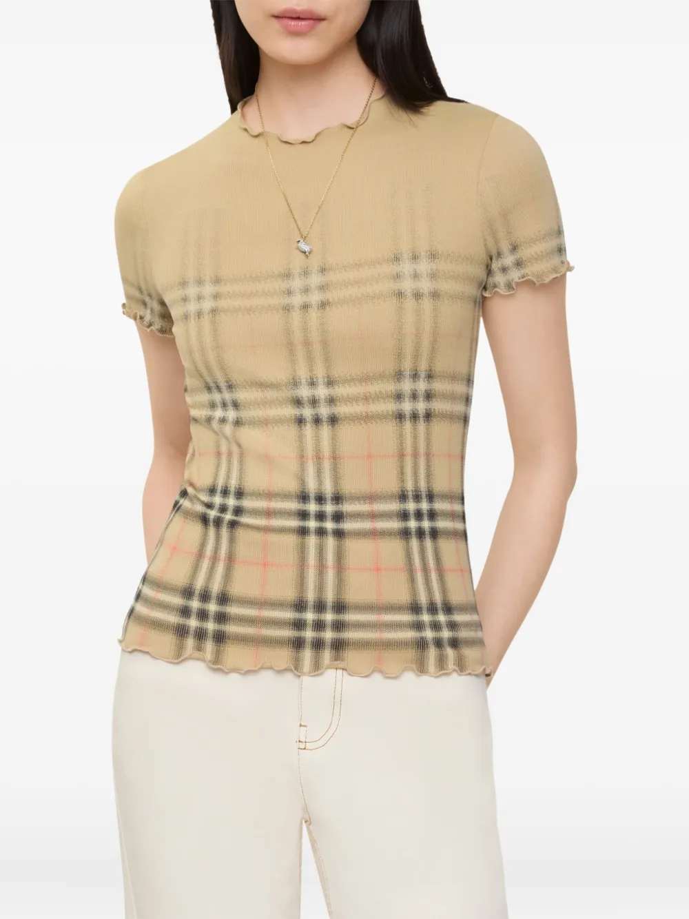 Футболка клетчатая Burberry, женская, нейтральный — фото 2