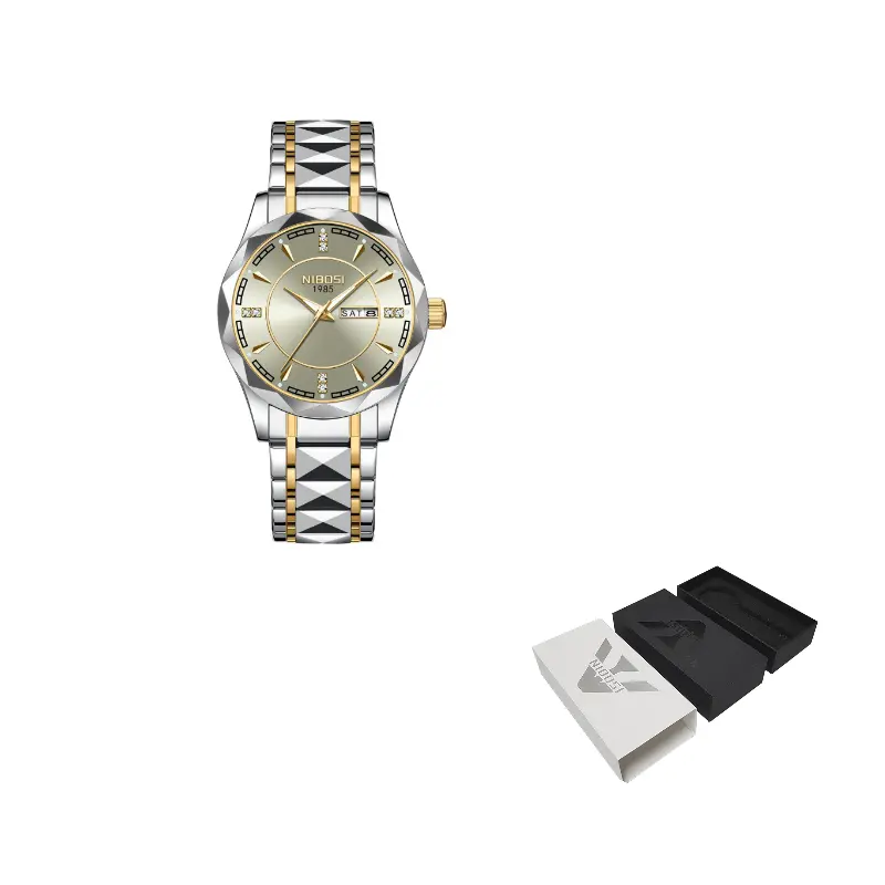 

NIBOSI 1985 Мужские часы с кварцевым механизмом на стальном браслете, черный циферблат