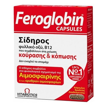 

Фероглобин, медленно высвобождающаяся добавка железа, 30 капсул Vitabiotics