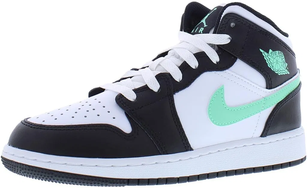 Детские кроссовки Nike Air Jordan 1 Mid, White/Green Glow/Black