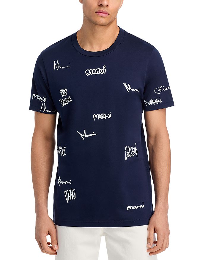 

Футболка Regular Fit с логотипом по всей поверхности Marni, синий