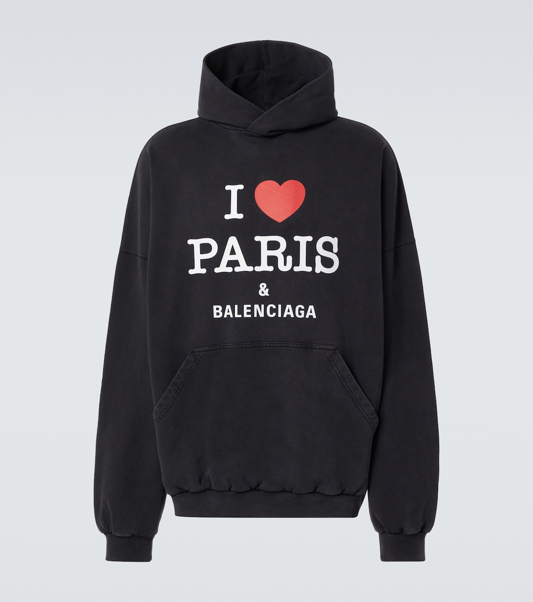 

Люблю Париж худи из потертого хлопка Balenciaga, Faded Washed Black