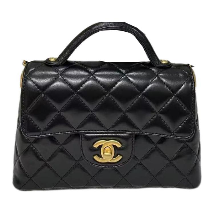 

CHANEL Алмазный узор кожаный плечевой рюкзак кроссбоди маленький женский черный