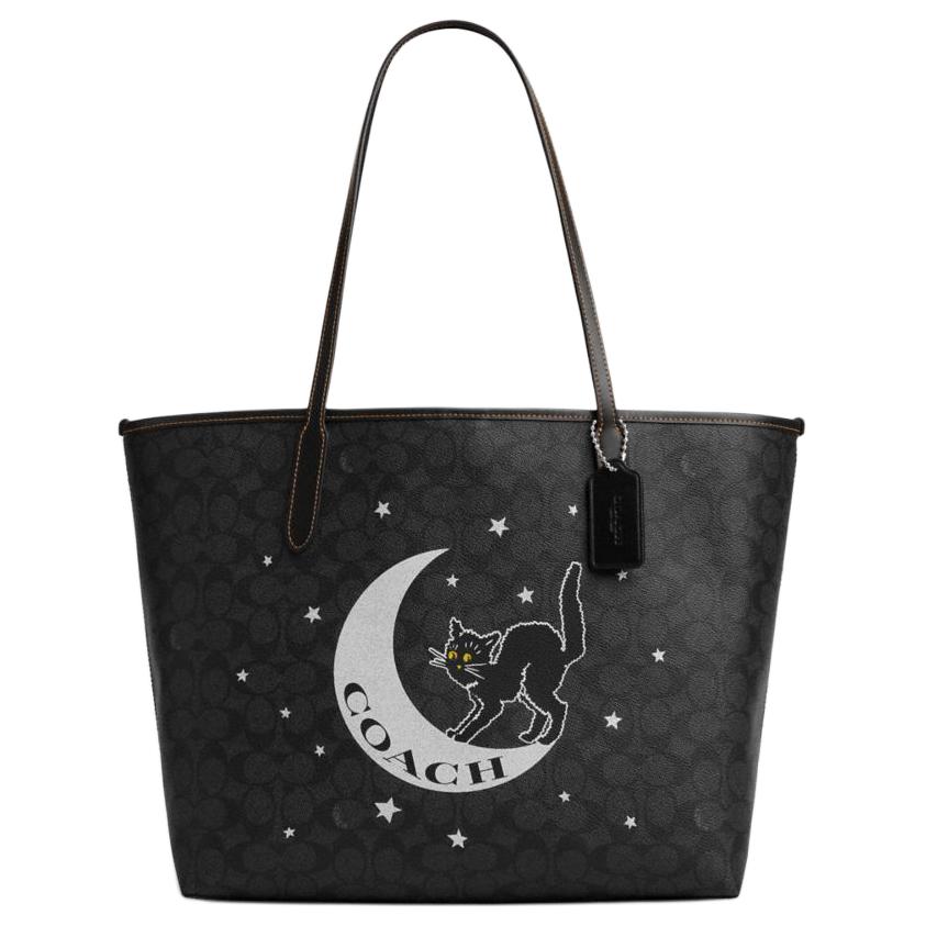 

COACH Сумка-шоппер PVC с кожаными вставками, сумка для покупок, женская сумка-тоут Tubas Charcoal Gray & Black