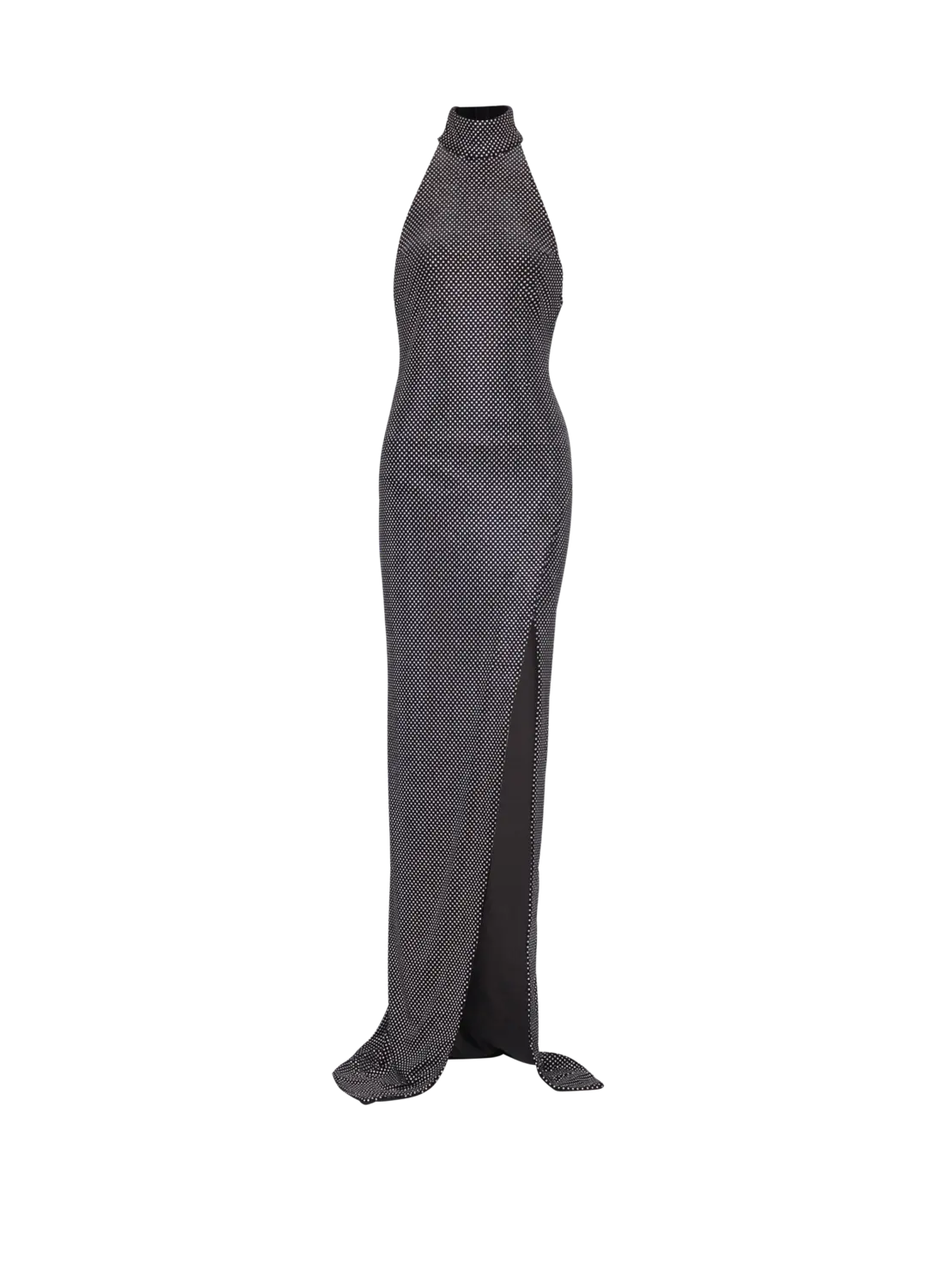 

Длинное бархатное платье на шее с украшением из страз Balmain, серебро