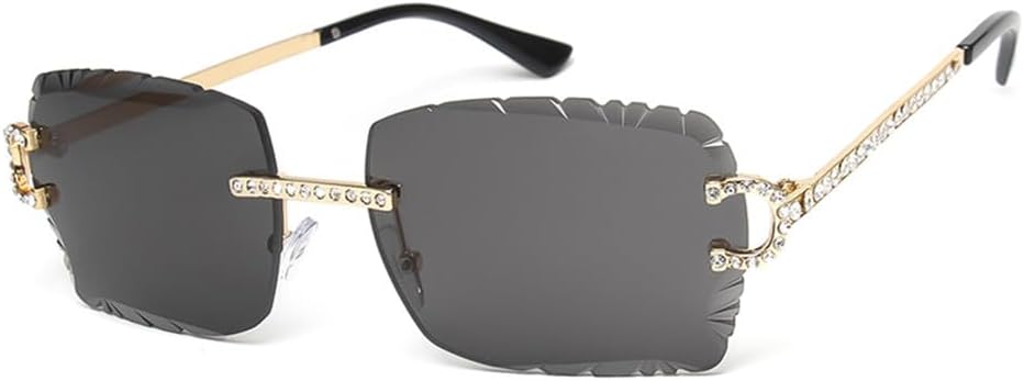 

Модные солнцезащитные очки без оправы в винтажном стиле с линзами с алмазной огранкой, металлические оправы, защита от ультрафиолета UV400. Очки для мужчин и женщин LOVQZAOF, C1-cut Lens