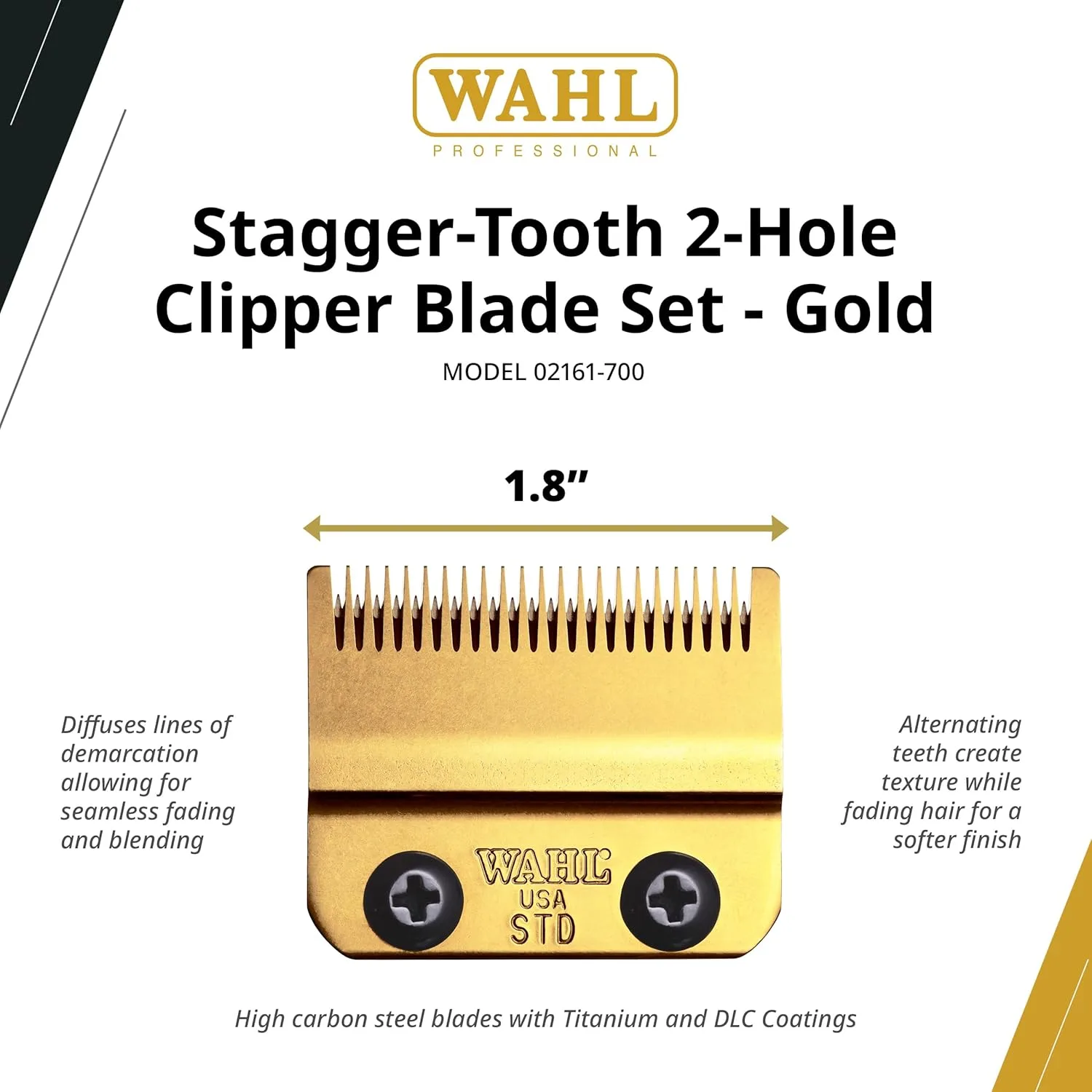 Набор лезвий Wahl Professional Stagger Tooth Gold, высокоточные сменные лезвия, DLC-покрытие и титановое покрытие, идеальное смешивание, подходят для беспроводных бритв Magic Clip 8148 и 8509., Gold — фото 2