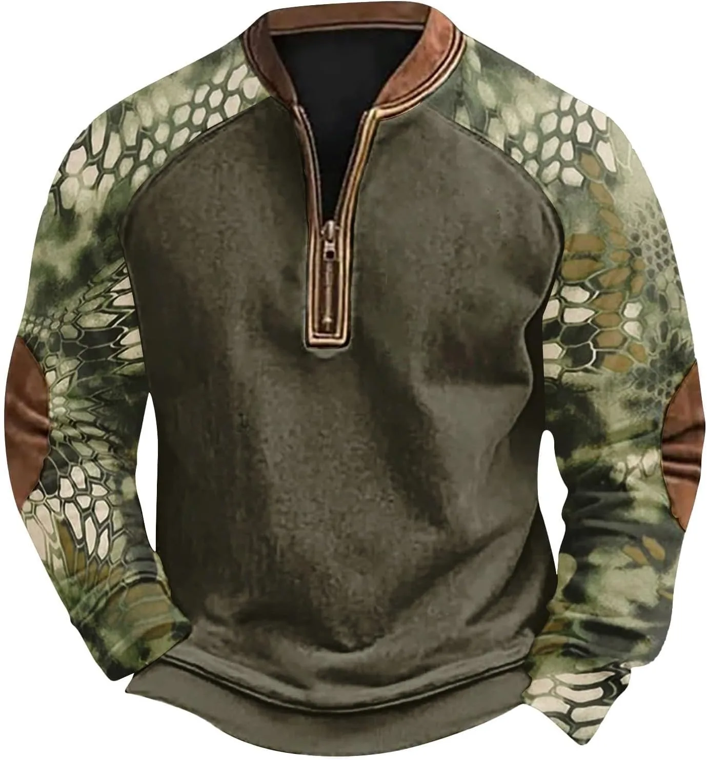 

Camo свитшот для мужчин 2024, четверть молнии, длинный рукав, хенли Lolvmvchi