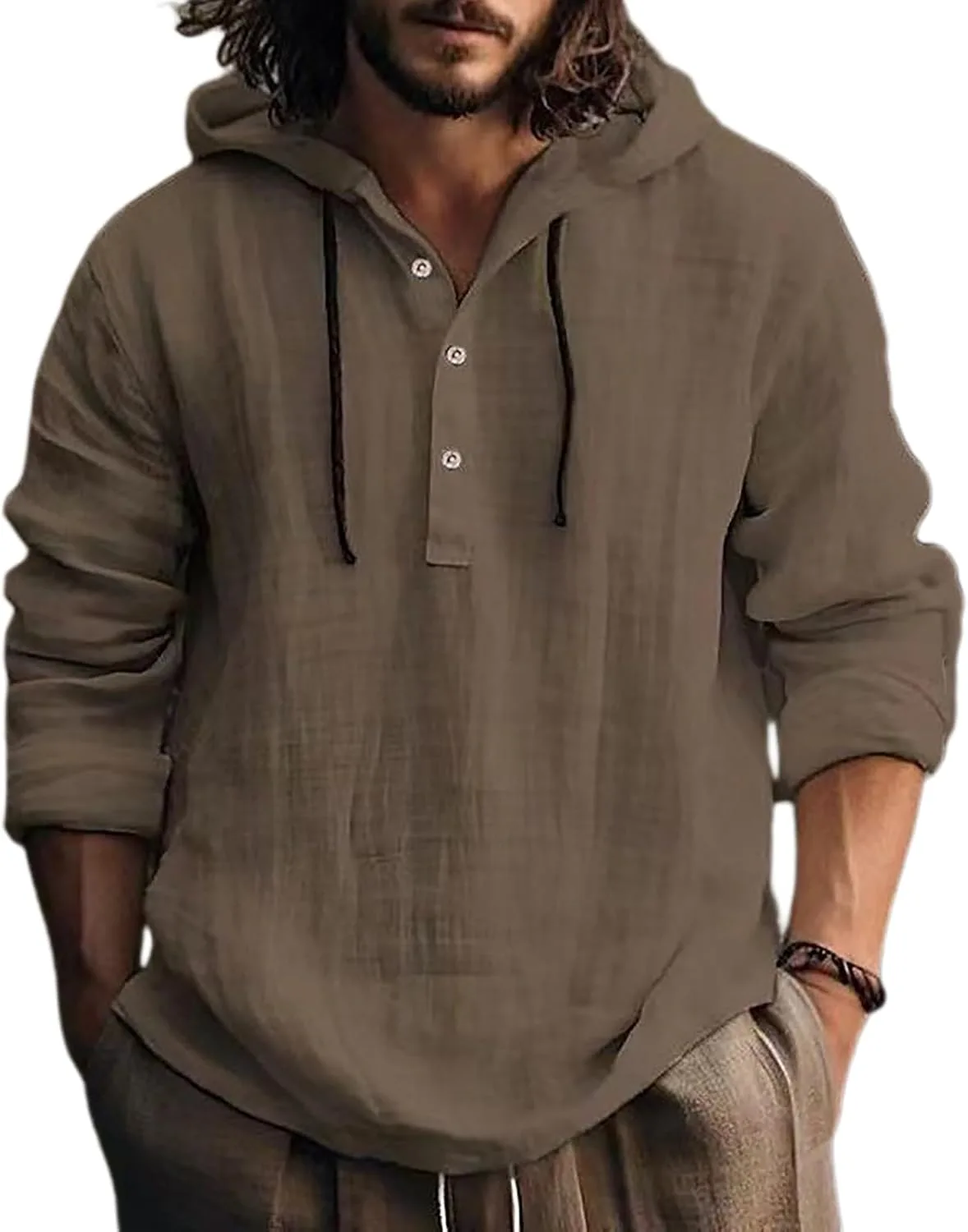 

Мужская повседневная хлопковая толстовка с капюшоном на пуговицах, свободная и дышащая, Plus Size