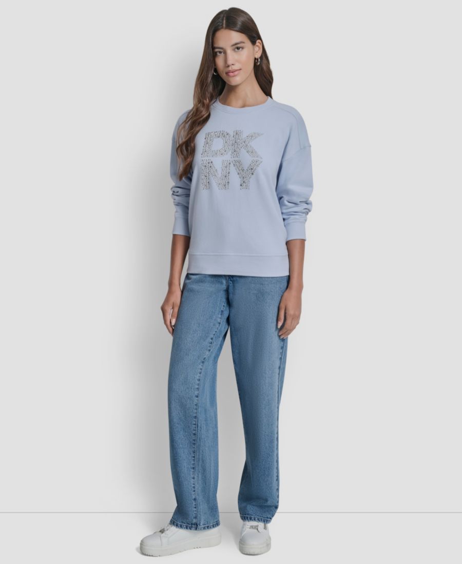 

Женская толстовка с круглым вырезом и стразами DKNY Jeans, Frost Blue/Silver