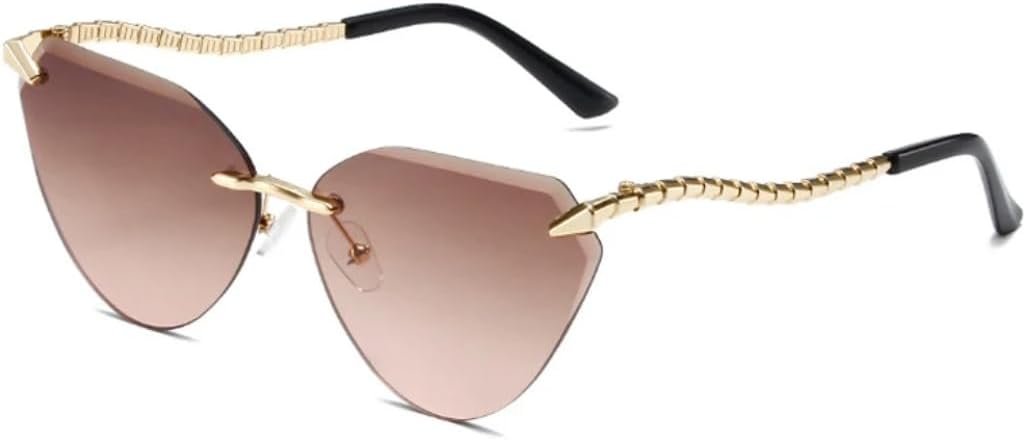 

Популярные винтажные солнцезащитные очки-«кошачий глаз» треугольной формы без оправы для женщин и мужчин, роскошные панк-очки с защитой от УФ-излучения UV400 TVTBBVV, Gold-brownpink