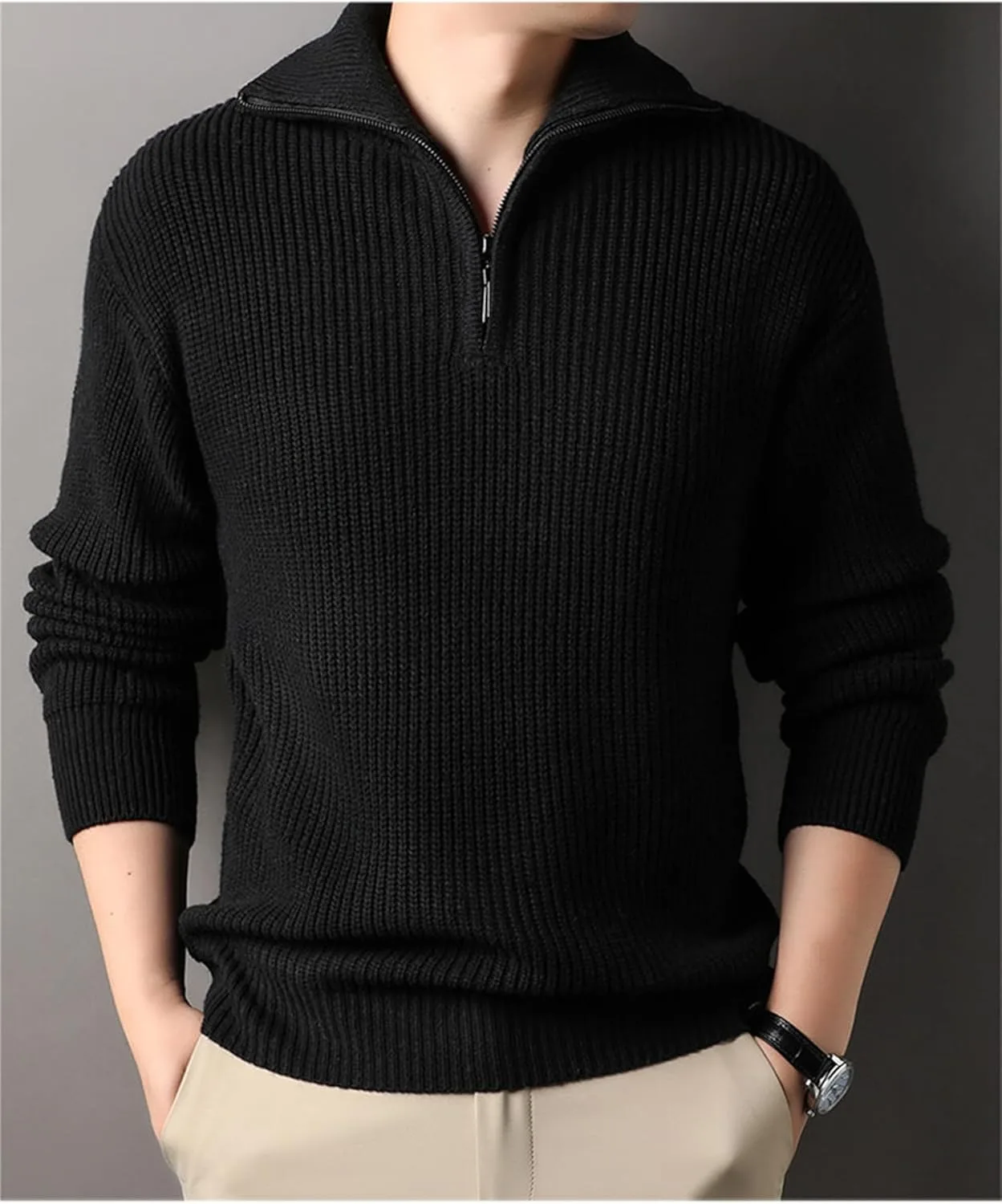 Мужской свитер с четвертью молнии Slim Fit длинный рукав — фото 2