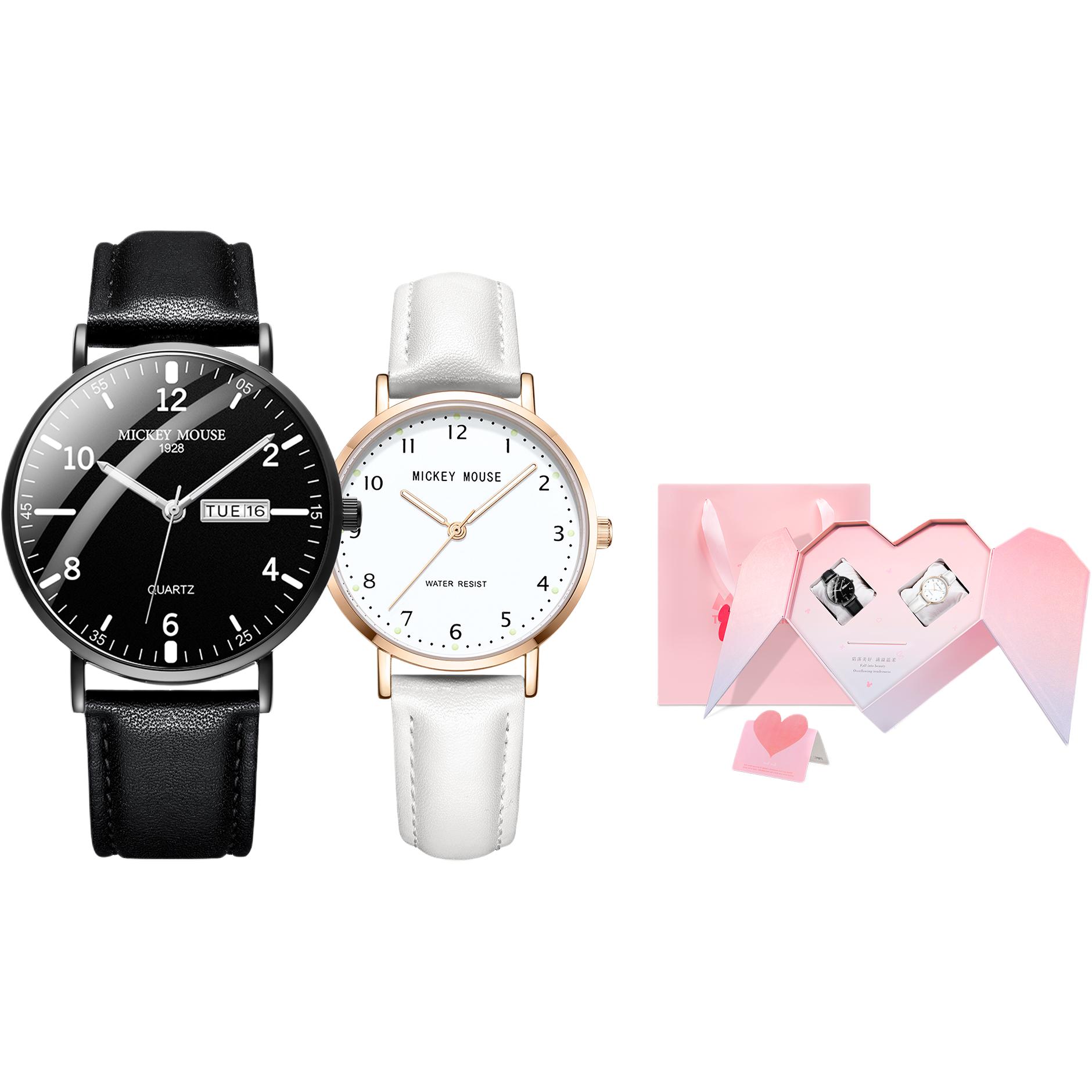 

Disney Часы Quartz Movement Watch Unisex Black Dial, Luxury Elegant Black & Simple White[Limited Peach Heart-Shaped Box]
