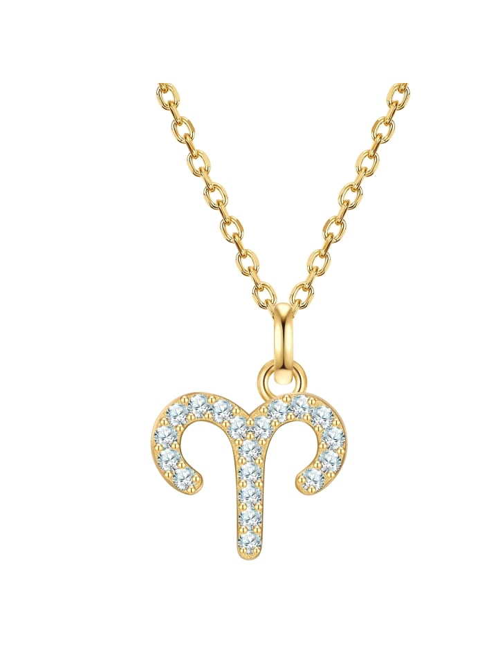 

Glanzstücke München Колье со знаком зодиака Овен из стерлингового серебра с цирконами в оправе из желтого золота