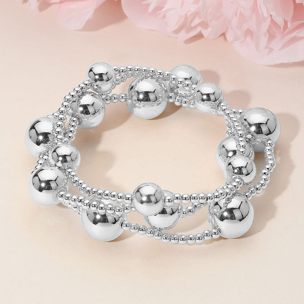 

3 шт. - браслеты с металлическими бусинами, многослойные, эластичные, высота 1,25 дюйма Fashnzfab, Rhodium