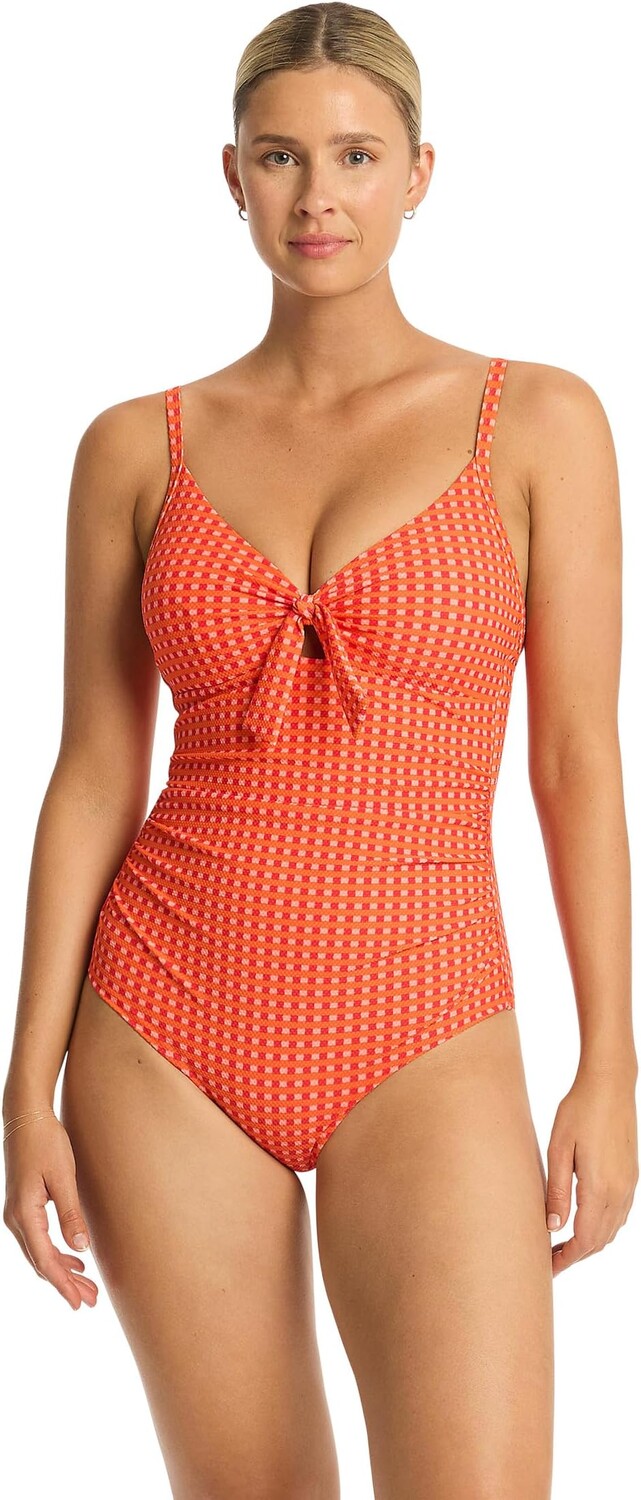 

Купальник SEA LEVEL SWIM Checkmate Tie Front DD/E One Piece, красный