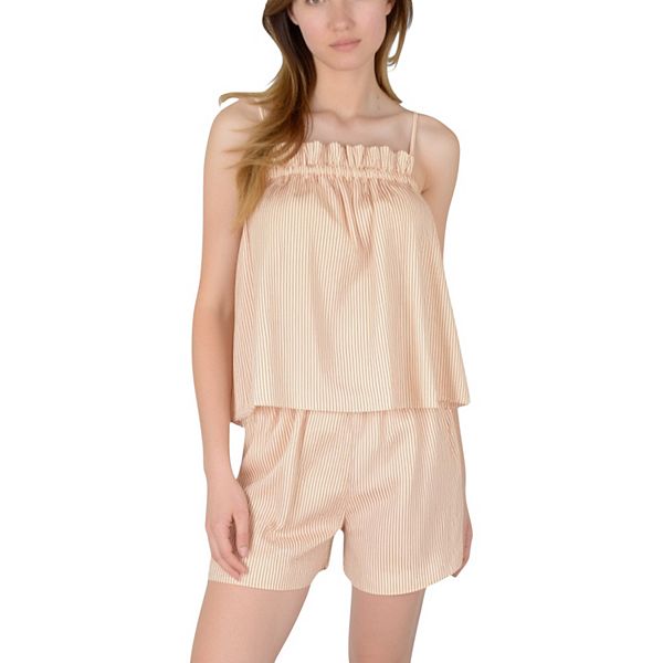 

Женский полосатый пижамный комплект с топом-ками на рюшах и шортами свободного кроя Anna-Kaci, Yellow