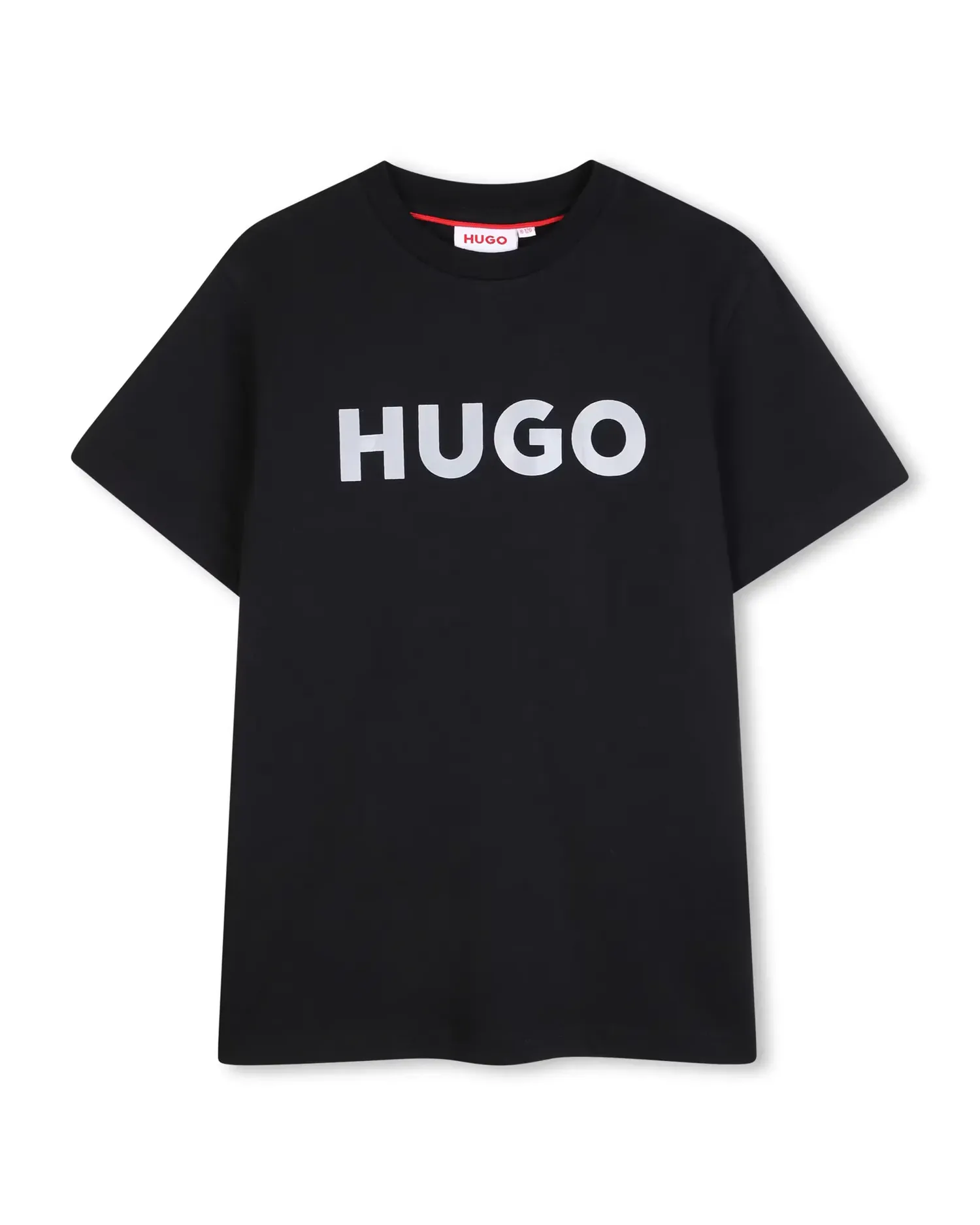 Футболка для мальчика с короткими рукавами с рисунком спереди из хлопка Hugo, черный