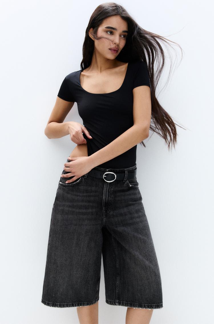 

Боди из полиамида с коротким рукавом Pull And Bear, черный
