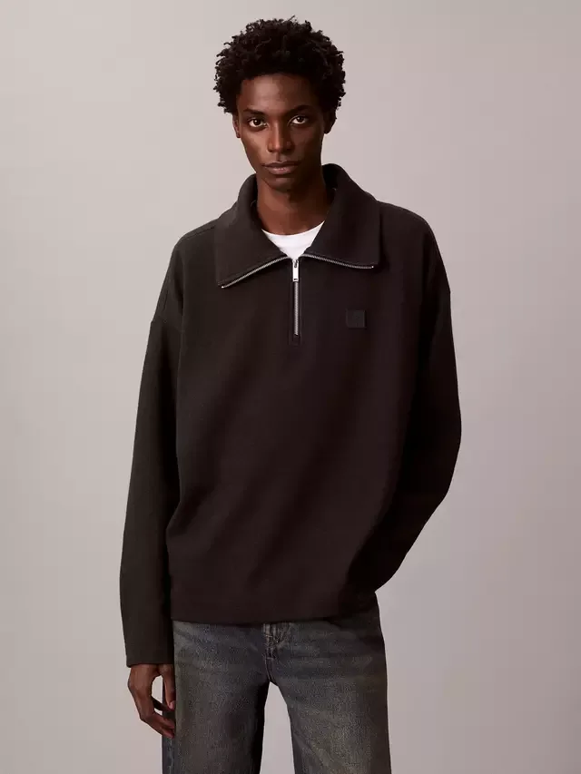 Черный джемпер на молнии из смесовой хлопковой ткани с начесом Calvin Klein