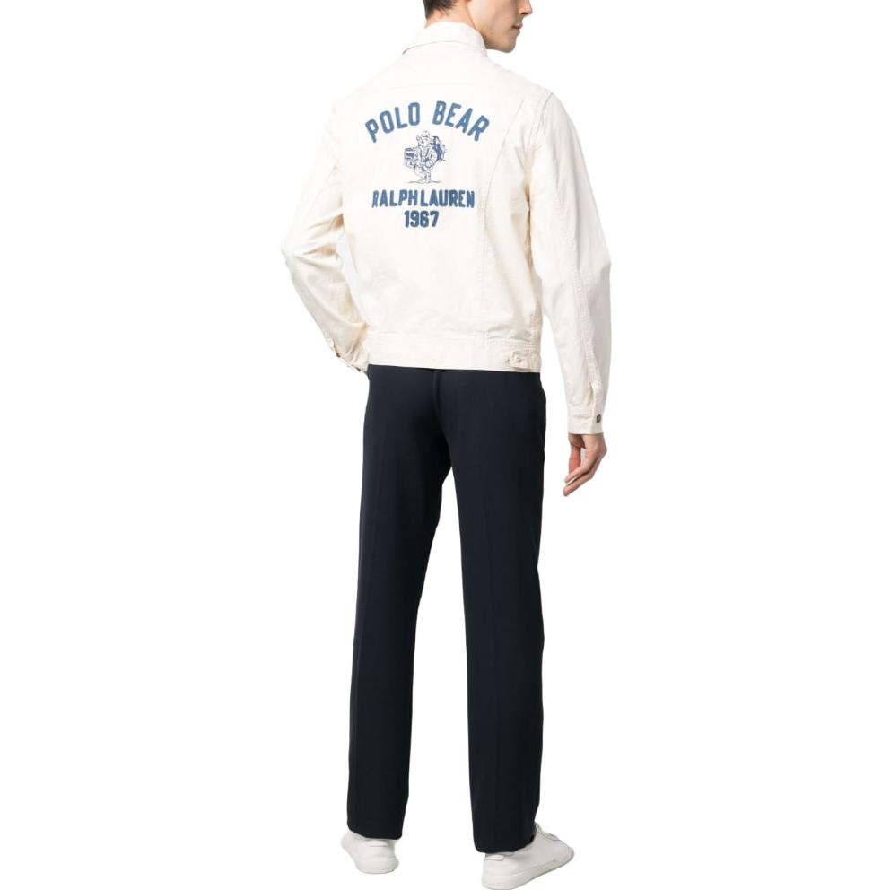 Джинсовая куртка с воротником на пуговицах и принтом логотипом из шенилла Polo Ralph Lauren, цвет слоновая кость белый — фото 4