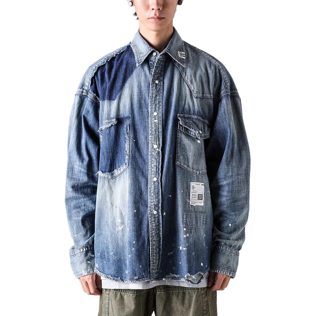 

Джимовая рубашка в стиле пэчворк с эффектом брызг краски Maison Mihara Yasuhiro, индиго