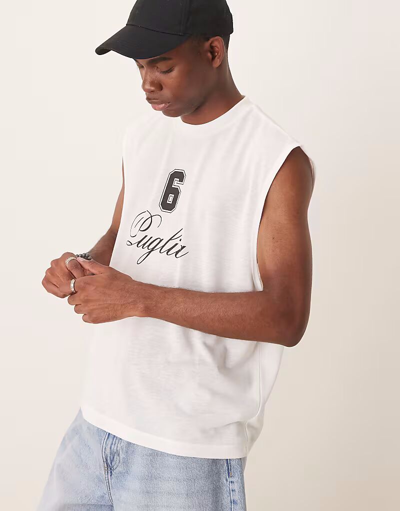 

Свободная майка свободного кроя из льняного материала ASOS DESIGN кремового цвета с текстовой графикой