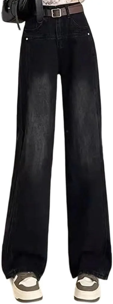 Женские джинсы High Waist Vintage, прямые, черные и серые