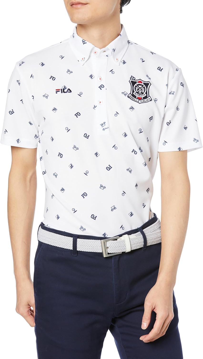 

Мужская поло-рубашка Fila Golf 744601, короткий рукав, рисунок в виде тележки, защита от УФ-излучения, быстросохнущая, белый