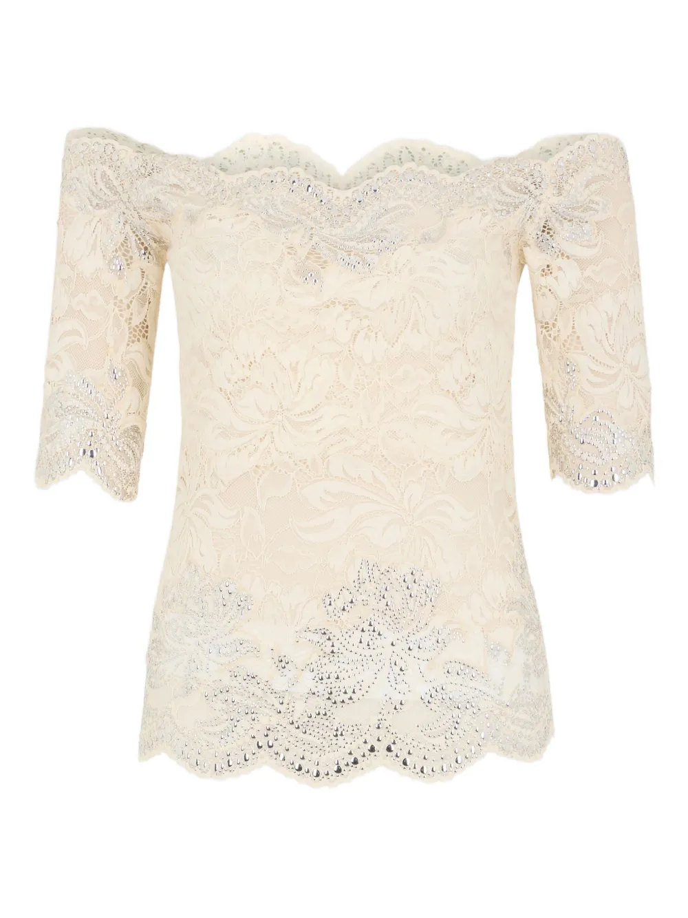 

Декорированный топ с открытыми плечами Rabanne, кремовый