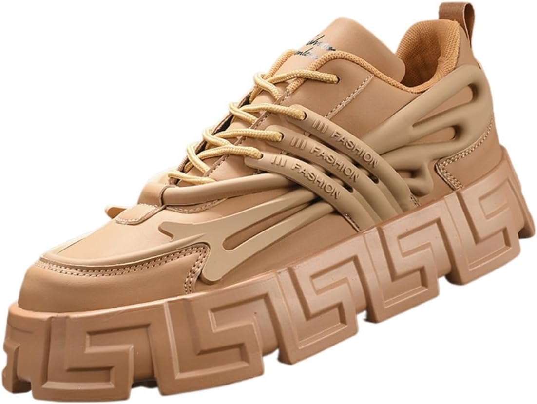 

Мужские кроссовки Y2K в футуристическом стиле, уличная обувь из искусственной кожи на платформе для повседневной ходьбы и повседневного стиля с дерзким дизайном и подошвой с увеличением роста на 5 см для городского образа Zixcplaz, бежевый