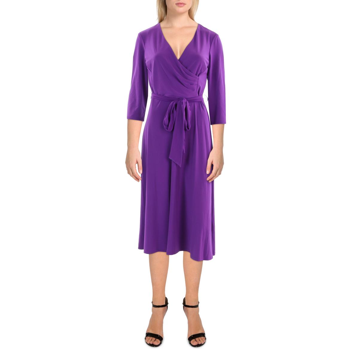 

Женское платье миди с рукавами 3/4 Lauren Ralph Lauren, цвет purple agate
