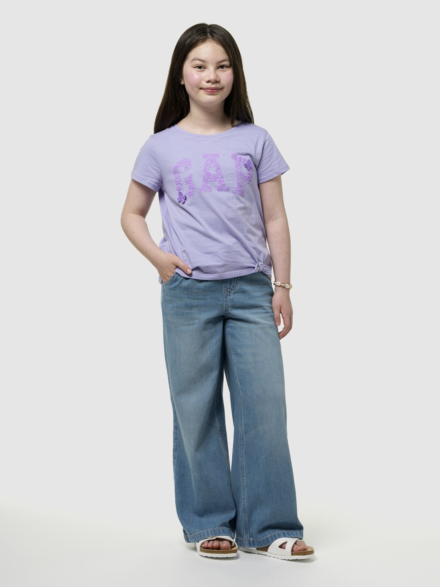 (K) Джинсы с высокой посадкой и широкими штанинами (детские) GAP, MEDIUM_WASH