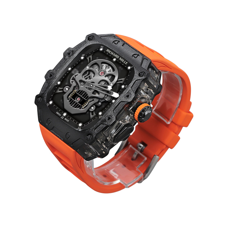 

Akkerds Часы Apple Alloy Case Material Ultra2/1 Generation, Black case, translucent middle frame, orange fluoroelastomer single-hand buckle strap