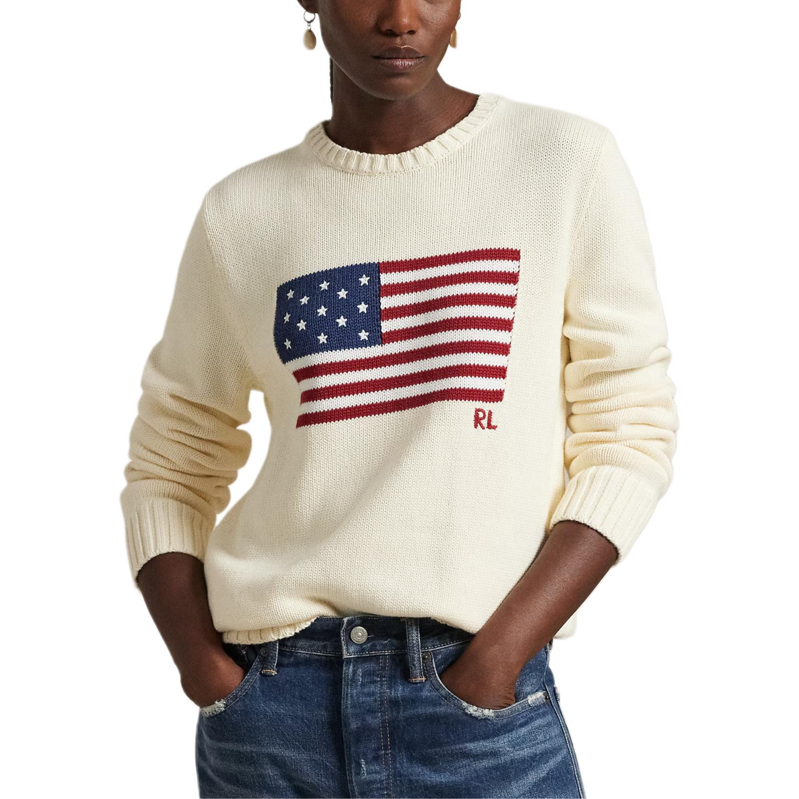 Свитер с принтом флага Polo Ralph Lauren, кремовый белый — фото 4