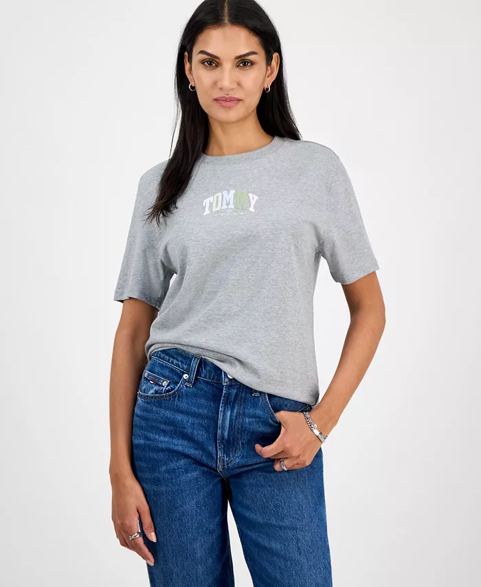 

Женская хлопковая свободная футболка Varsity Tommy Jeans, серый