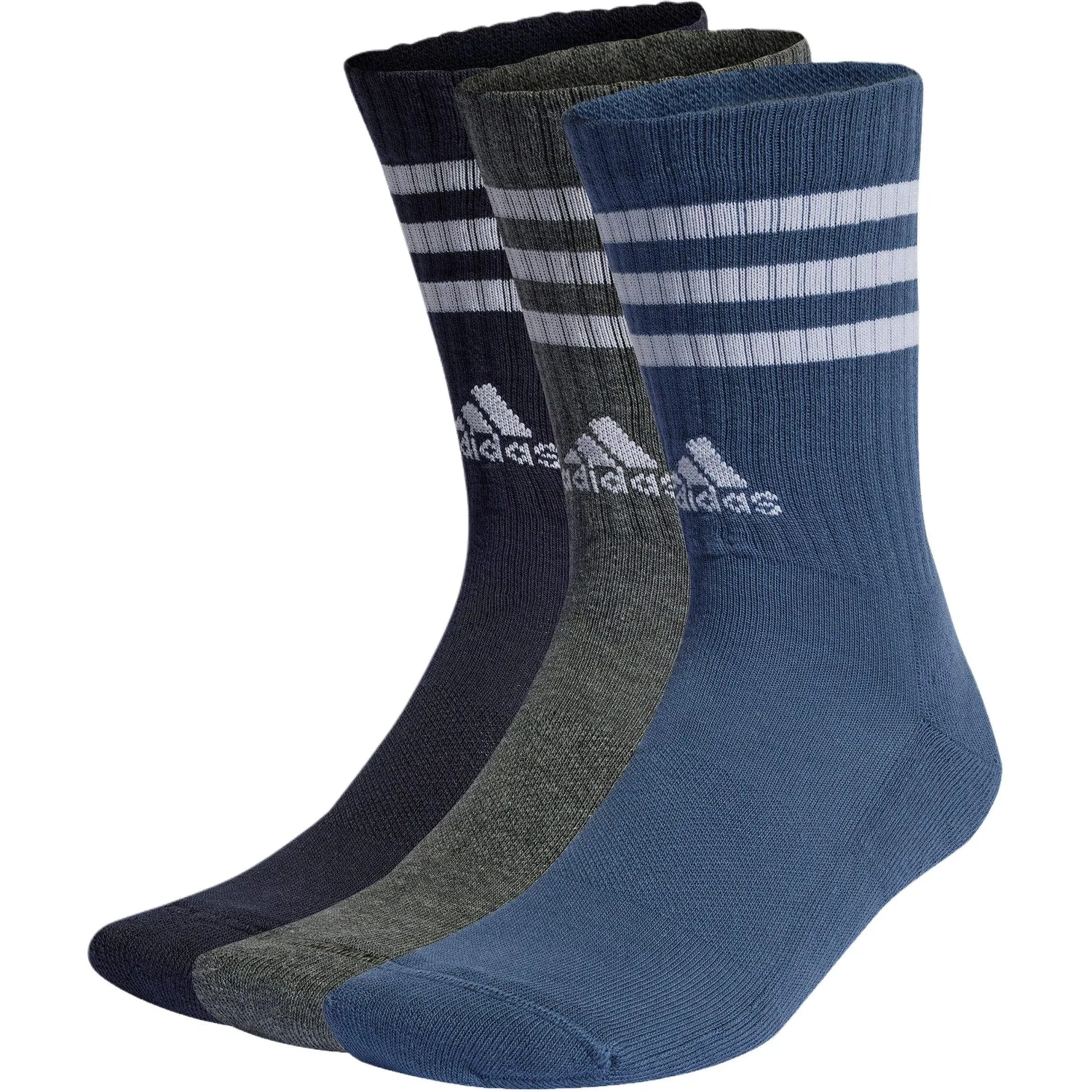 Носки 3 полоски с амортизацией, 3 пары Adidas, 3 Pack (Black+Blue+Gray)