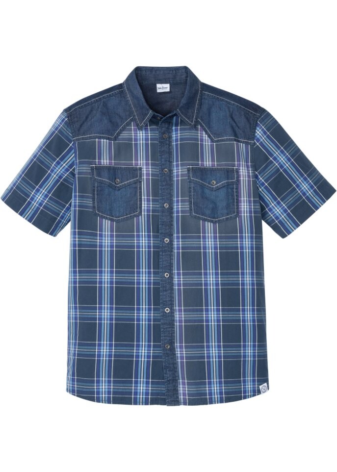 

Рубашка с короткими рукавами и джинсовой отделкой John Baner Jeanswear, синий