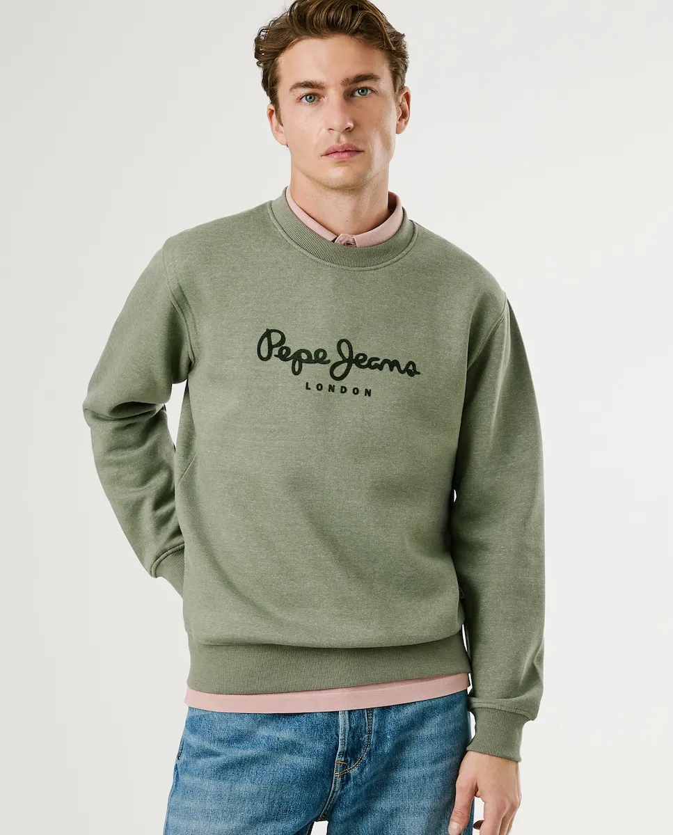 

Мужская толстовка с круглым вырезом и печатным логотипом Pepe Jeans, военный зеленый