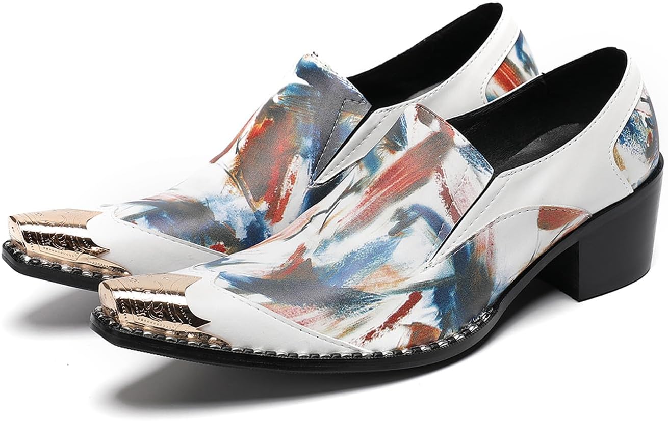 

Мужские повседневные туфли-слипоны Santimon с металлическим носком - модные лоферы с цветным художественным принтом с уникальным художественным дизайном для повседневной носки, вечеринок, бальных мероприятий и формальной одежды для бара, Color-b