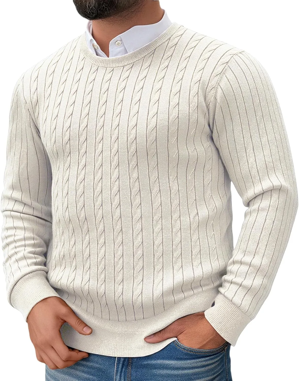 

Мужской легкий свитер с круглым вырезом и длинными рукавами RSZGSWS